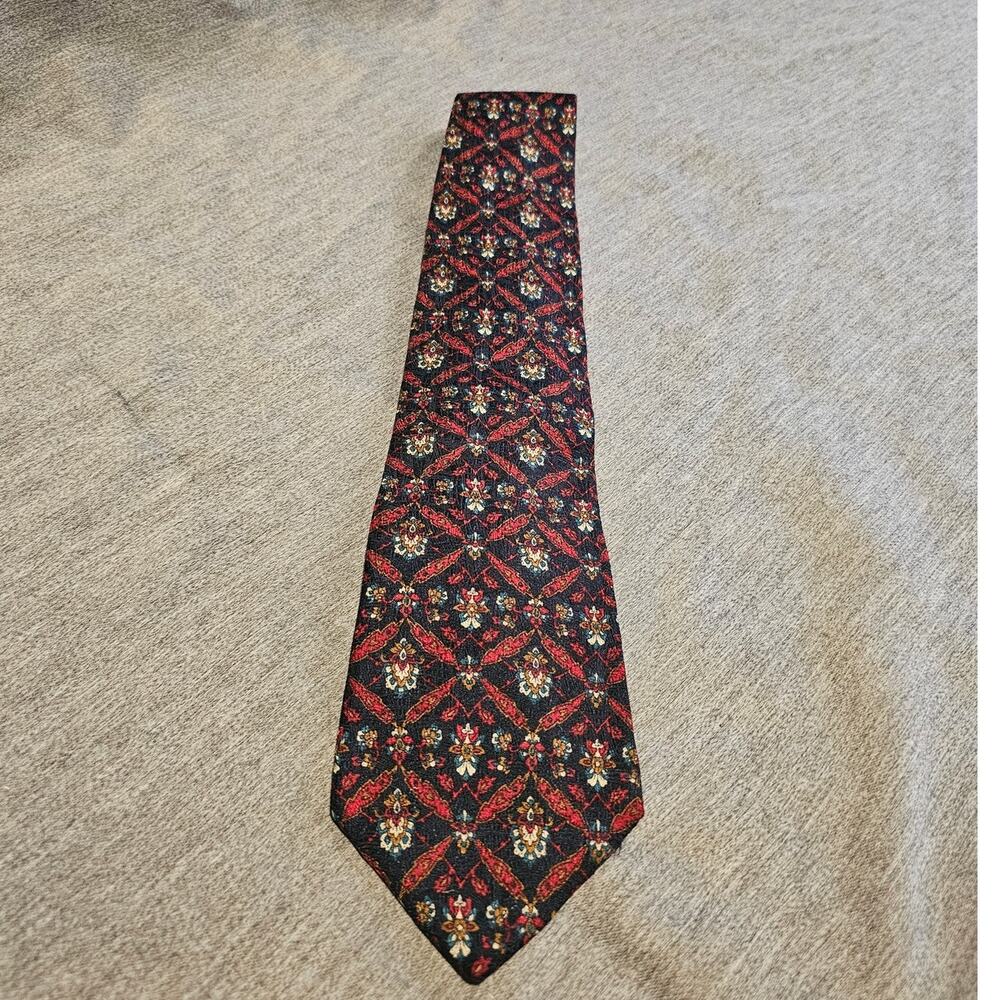 Christian Dior Tie Monsieur Red Black All Silk Necktie 57.5” USA VTG Christmas